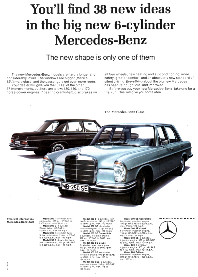1965 Mercedes-Benz 250 SE W108 Model Data